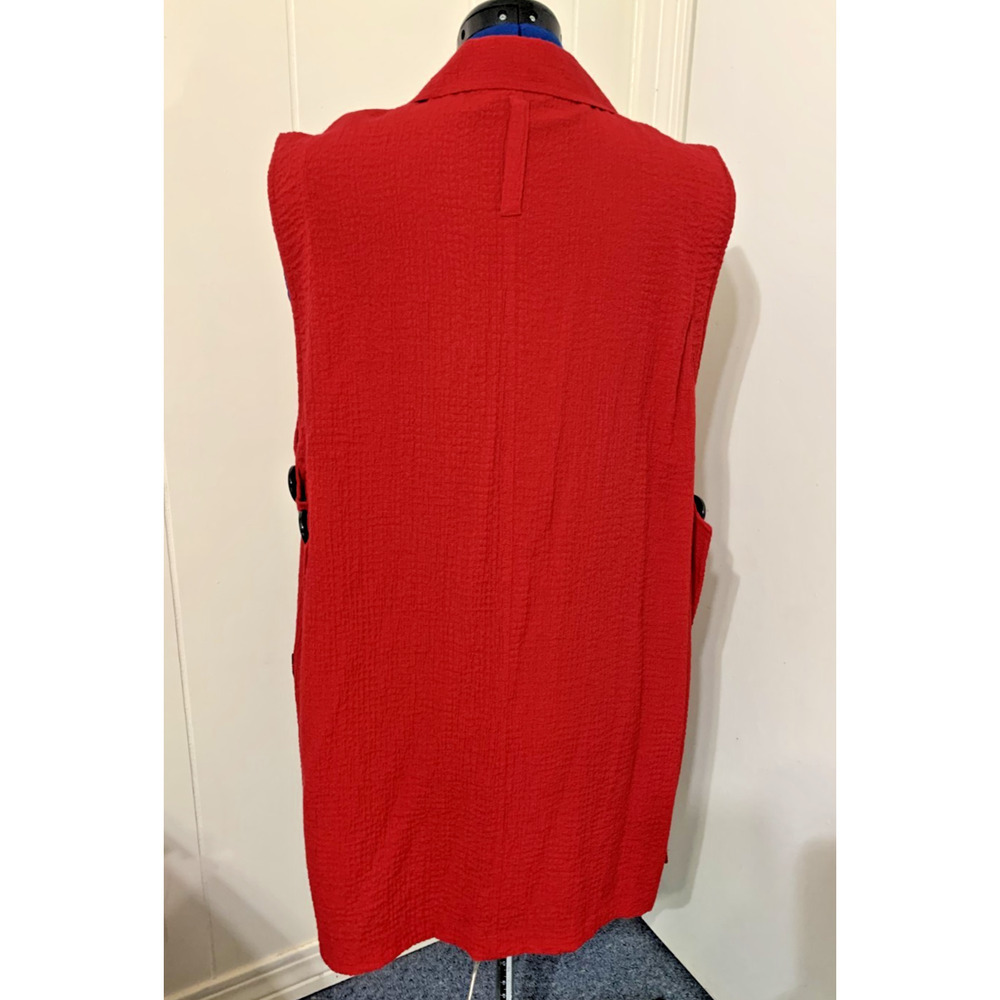 Ali Miles Red Collared Vest XL Button and zip pockets Lagenlook Art to Wear - Picture 3 of 10